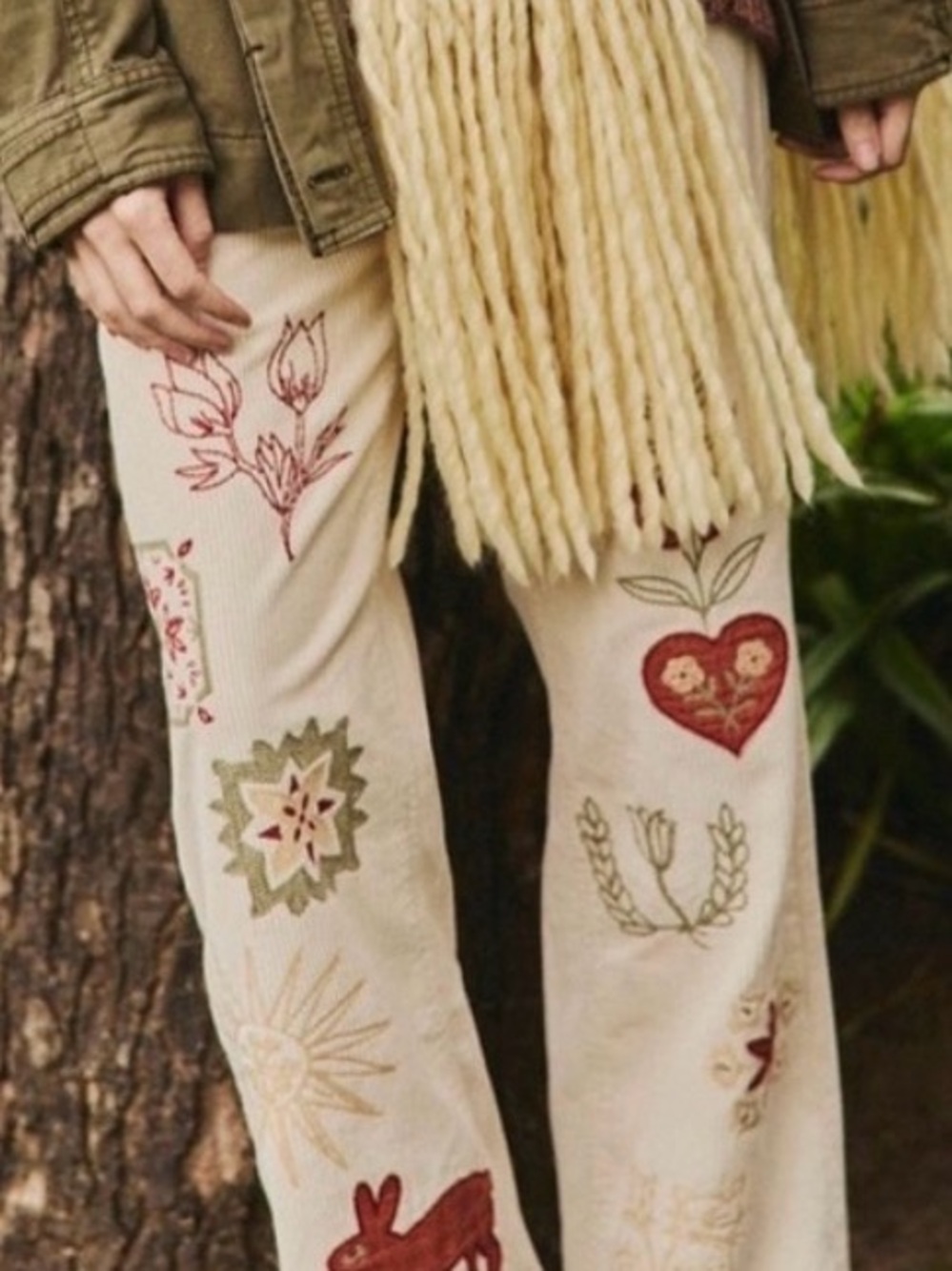 We The Free Tennessee low rise Corduroy  with embroidery flowers hearts cats sun - Picture 2 of 16